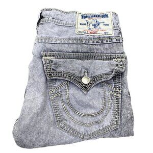 True Religion Jeans Size 34 STRAIGHT MEGA T Gray Stitch